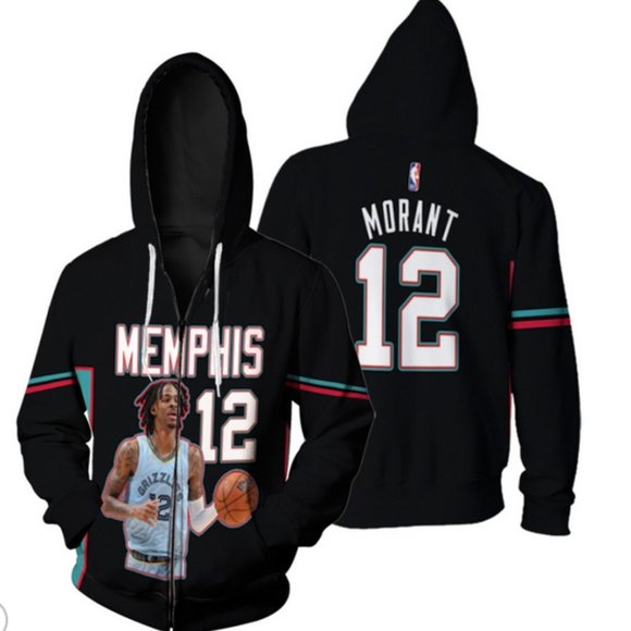 Other - **SOLD** NWT - Memphis Grizzlies #12 Ja Morant Zip-up Hoodies  in Black - XL/XXL